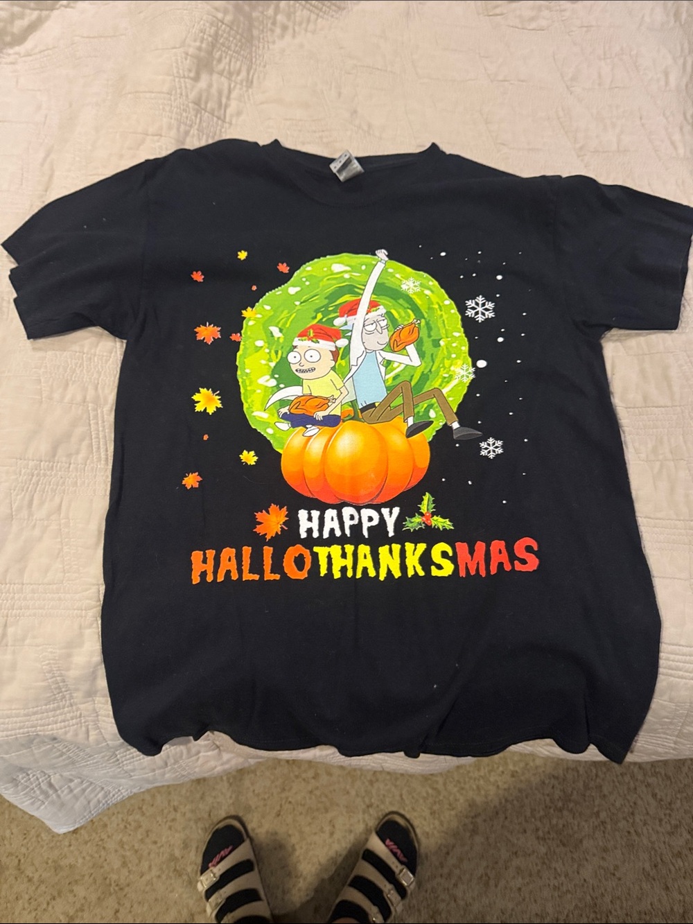 Rick and Morty "Happy Hallothanksmas" Black Graphic Tee